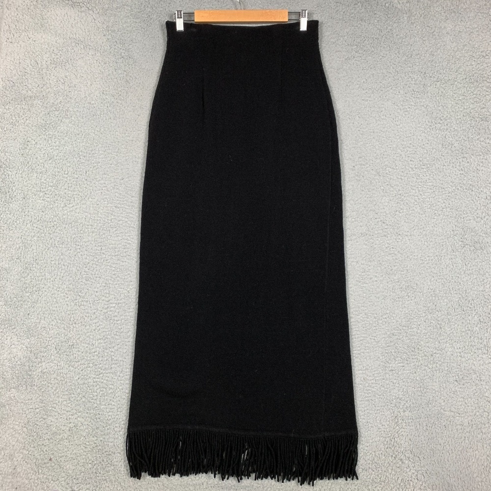 Double D Ranch Maxi Skirt Size Medium‎ M Black Lambswool Fringe Hem Pull On